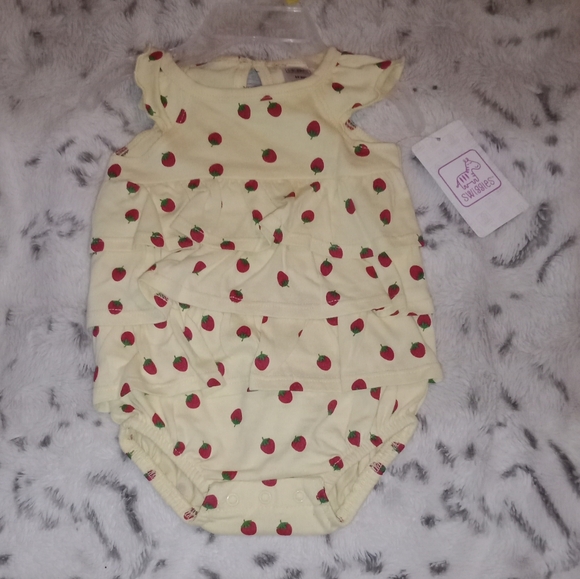 Swiggles Other - Swiggles Yellow Baby Bodysuit with Red Strawberry Print